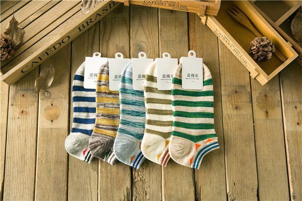

10 pieces = 5 pairs of chun xia han edition stripe cotton men boat socks personality tide socks, Black