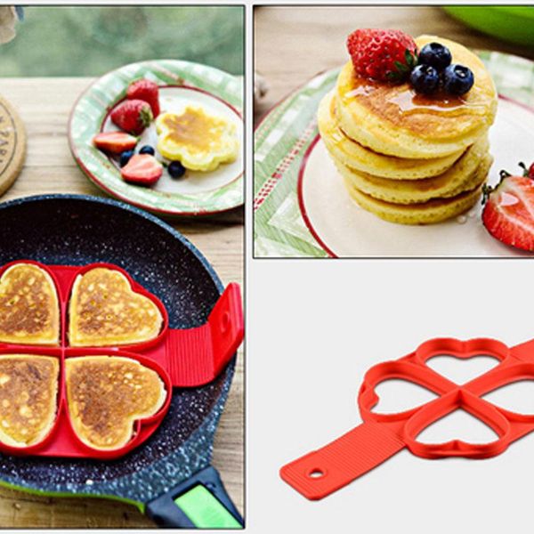 

silicone 4 hole diy pancake maker mold omelette bake cake mold kids mini egg tools red with various shapes