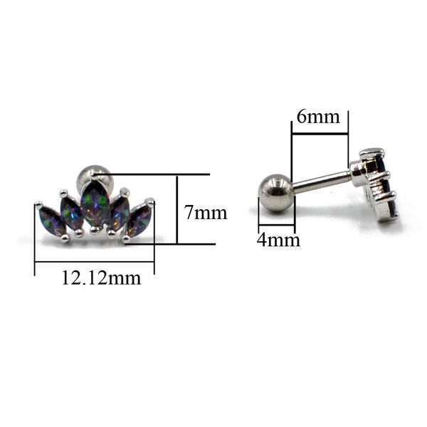 

1piece16g marquise gem stud ear helix tragus cartilage earring upper earring orelha barbell piercing body jewelry, Slivery;golden