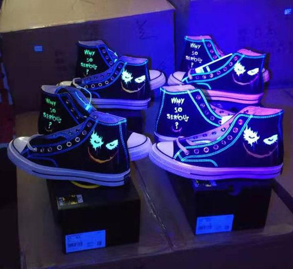 

new 1970s designer mens womens casual shoes luminous joker batman joker dc comics dark knight joker graffiti canvas skate shoes size 35-44, Black