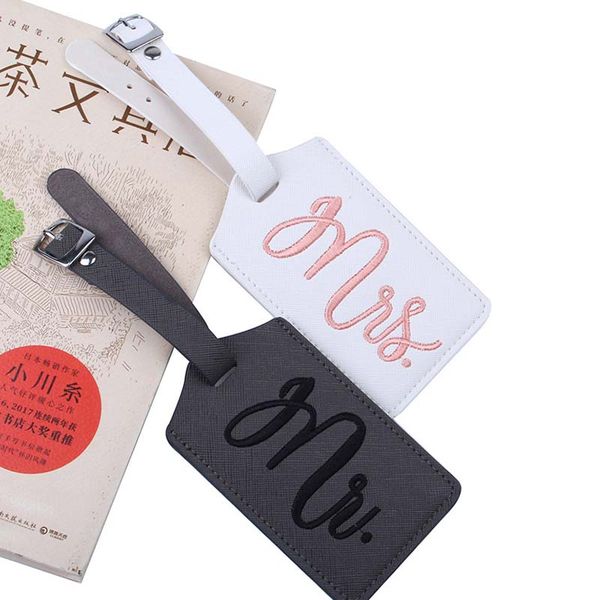 

mrs. and mr. honeymoon wedding luggage tags exquisite embroidered mr. and mrs. pu travel name id bag tag, Black