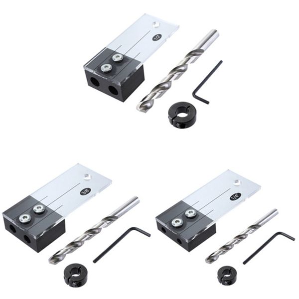 

dowel jig acrylic hardened steel pocket hole jig 1/2 inch 3/8 inch 1/4 vertical drill guide hole locator for woodworking to