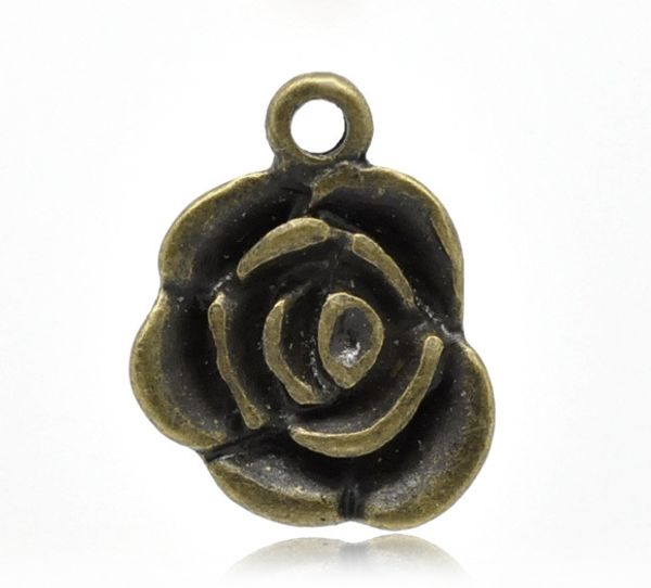 

lovely 50 bronze tone rose flower charm pendants 17x14mm (b15581, Silver