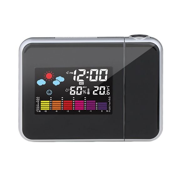 

black digital projection snooze alarm clock colorful led display backlight silent no ticking clock weather station house clocks