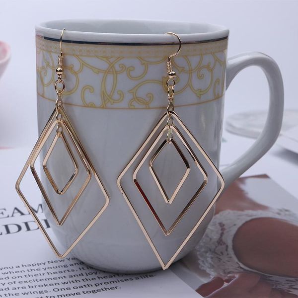 

2019 women statement earrings long drops earing fashion jewelry big geometric rhombus hollow zinc alloy metal earring eb247, Silver