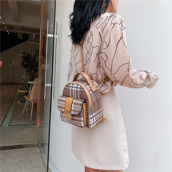 

spring and summer new plaid women's bag fashion cute small backpack retro backpack shoulder messenger handbags