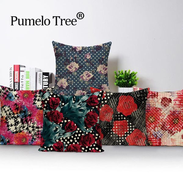 

старинные декоративные наволочки цветок завод throw наволочка декор черный красный cushions крышки подушки чехлы для гостиной