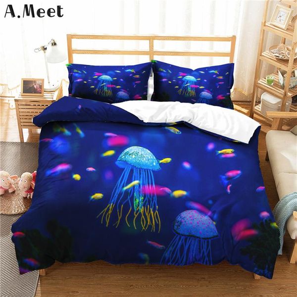 

jellyfish 3d print comforter bedding set bed linen blue sea bedroom duvet set kids conforter single twin full size ropa de cama