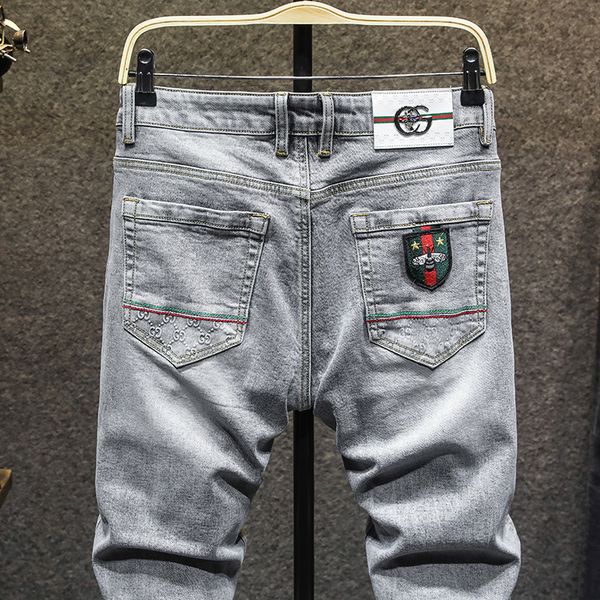 

mens designer jeans slim little bee straight pants cigarette ash, Blue