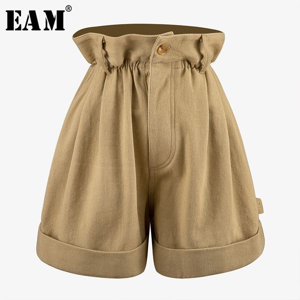 

eam] high elastic waist khaki ruffles pocket wide leg trousers new loose fit pants women fashion tide spring summer 2020 7a045, Black;white