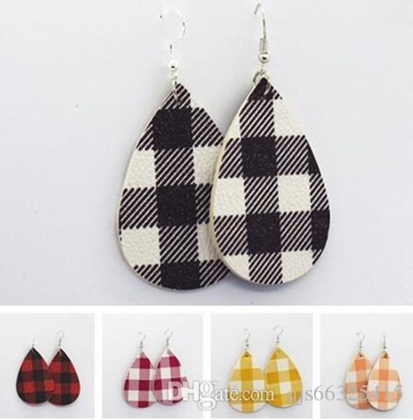 

2019 wholesale american fashion buffalo plaid leather teardrop earrings for women trendy flag basketball football baseball earrings, Silver