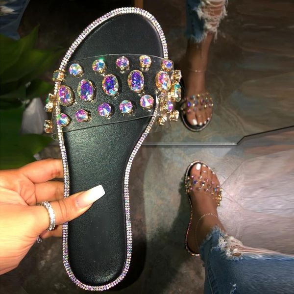 

new summer slippers women's flip-flops open toe rhinestone casual beach shoes flats slippers foot fashion jewelry boho vintage, Black