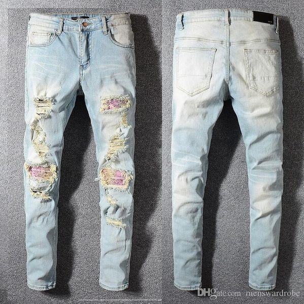 

New brand jean famou de igner fa hion pant amiri jean men hole pant ca ual patch trou er feet pant elling lim trou er new 1 1