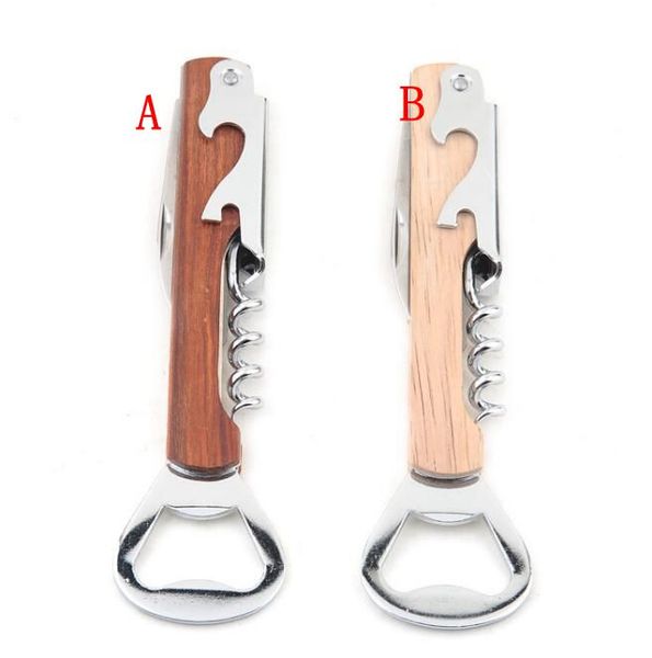 

Wood handle wine opener tainle teel hand held deluxe bottle opener cork crew double hinge waiter wine bottle opener 65pc