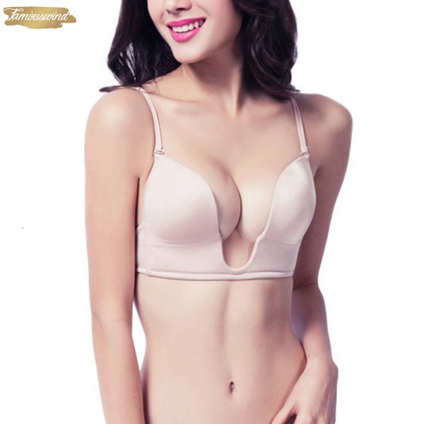 

сатин sexy bras невидимый plunge лифчик женщины deep u проложенные backless push up bra бесшовные белье drop доставка, Red;black