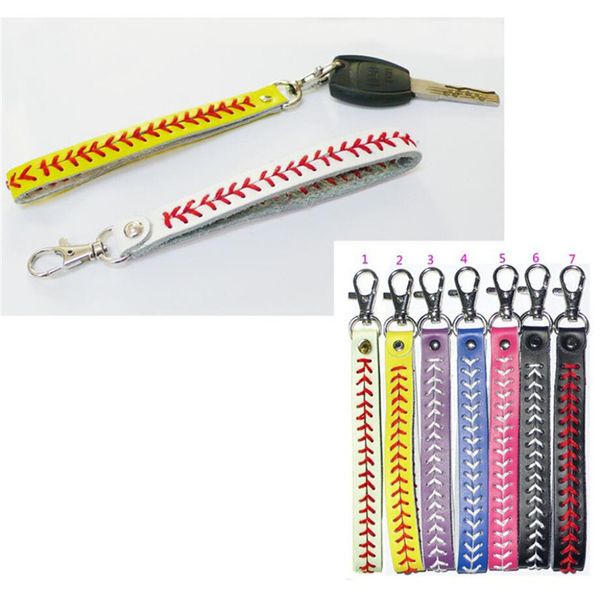 

fashion bassball seam creative keychains pu leather football woven key ring sports softball keys holders women men fans souvenir e3309, Red;brown