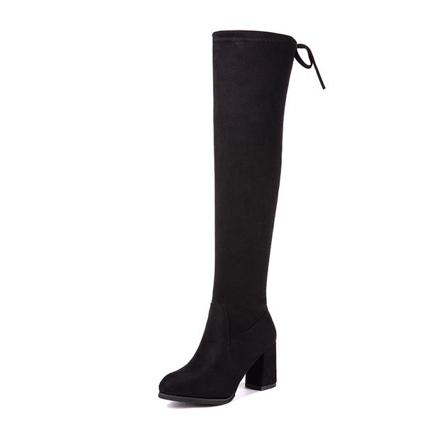 

2019 new women's high heels boots suede lace up shoes woman pointed toe solid color fashion women's winter boots size 34-43, Black