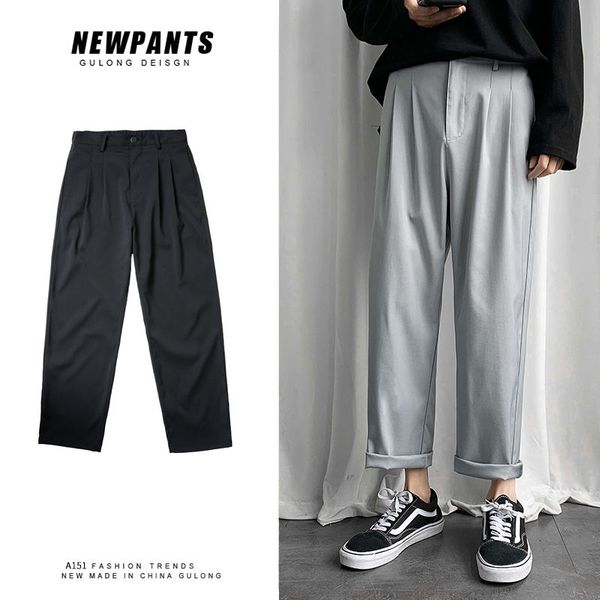 

men's suit pants 2020 spring new slim solid color straight pants nine minutes suit casual fashion youth men's wear, White;black