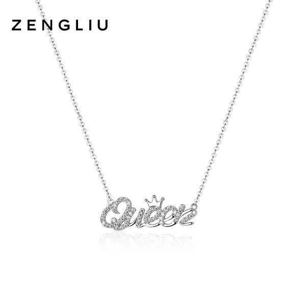 

pendant necklaces zegl 925 sterling silver crown letters necklace women punk chain jewelry for party