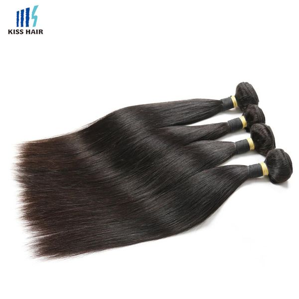 

kisshair 8-34 дюймов шелковистой прямая человеческих волосы remy 4 пачки 9 класс необработанной сырец расширения индийских волос, Black