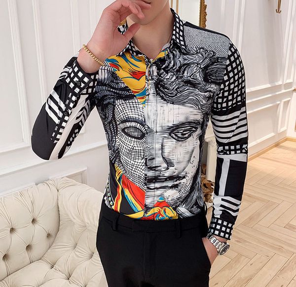 

2020 of men 3d floral tiger print colour mixture luxury casual harajuku shirts long sleeves men's medusa shirts --3xl, White;black