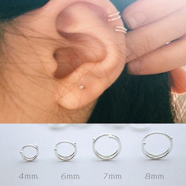 

999 sterling silver tiny circle hoop earrings jewelry for women girls men fashion trendy casual ring earring 2018 1pcs only, Golden;silver