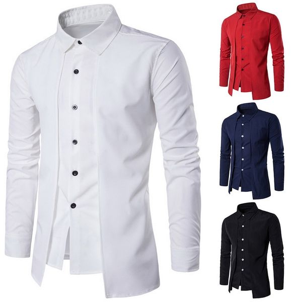 

2019 brand men social shirt long sleeve autumn fashion two pieces mens dress shirts chemise homme causal slim camisa, White;black