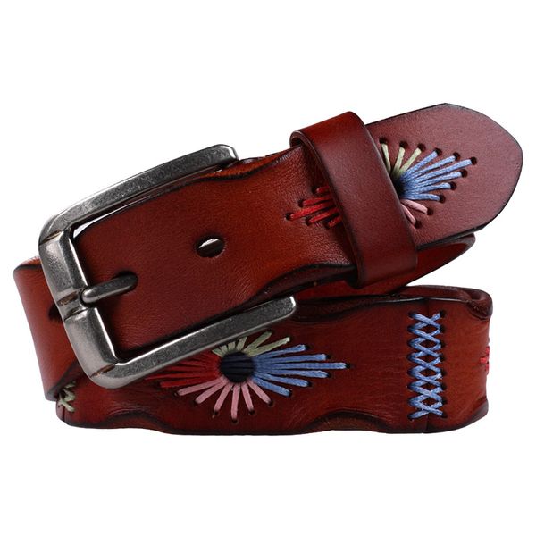 

2017 strap belts fashion genuine leather belt woman vintage floral carved cowskin belts womens riemen voor vrouwen, Black;brown