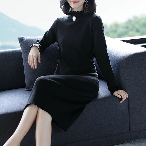 

fashion ladies sweater dress spring autumn elegant female casual slim knit sweater dress, White;black