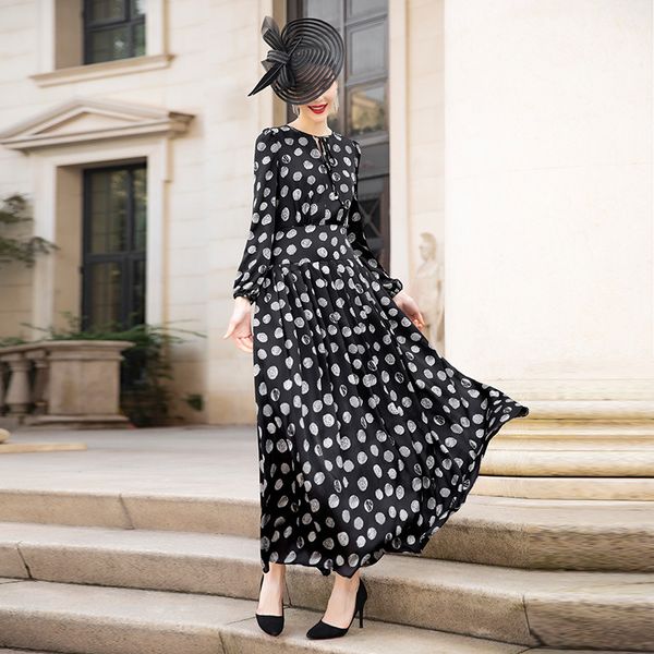 

chiffon spring embroidery dress plus size ball gown ankle-length long dress dots printed dz2341, Black;gray
