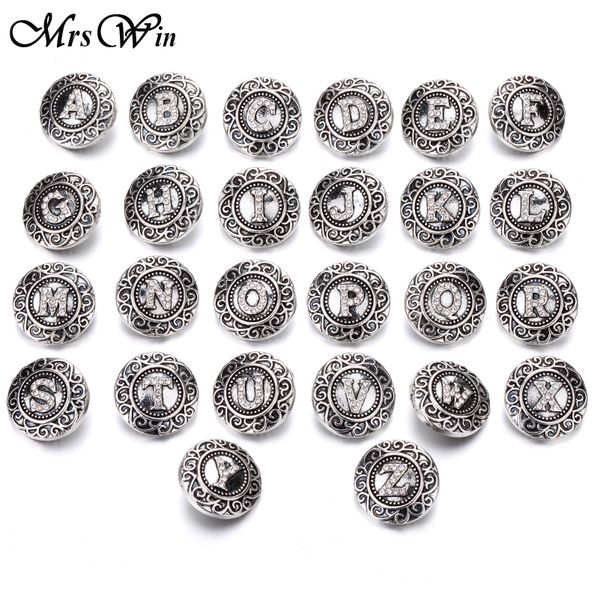 

26pcs/lot new snap jewelry metal round rhinestone alphabet a-z letters 18mm snap buttons fit snap bracelet bangles button, Golden;silver