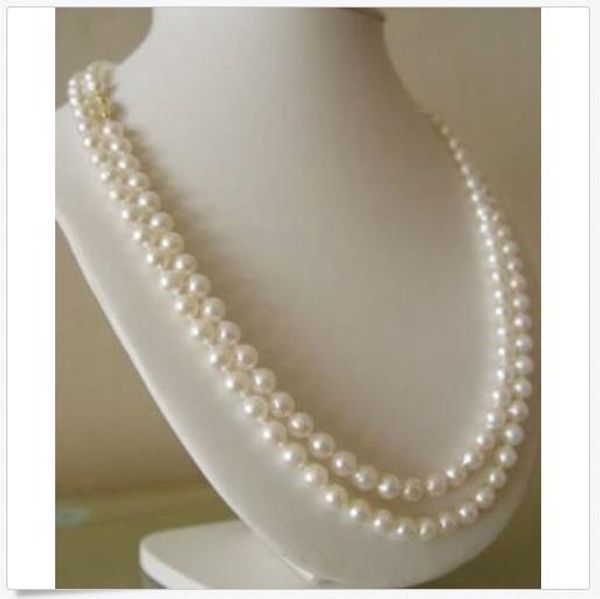 

beautiful long 50" 7-8mm genuine natural white akoya cultured pearl necklace, Silver