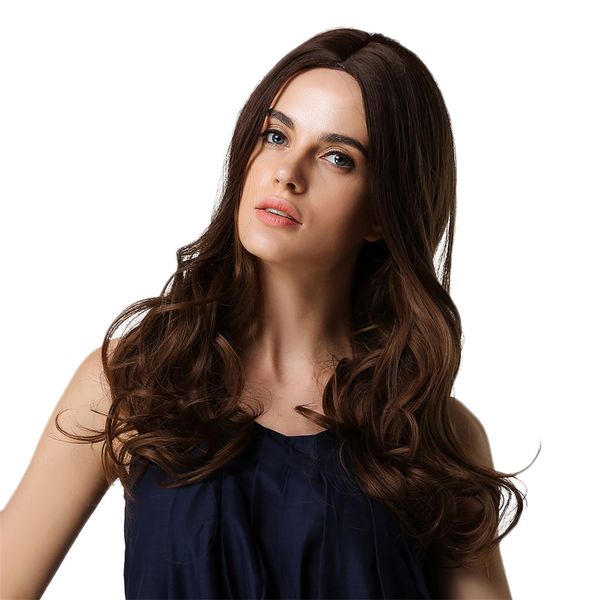 

22" long curly wavy middle part women wig synthetic resistant party wig, Black