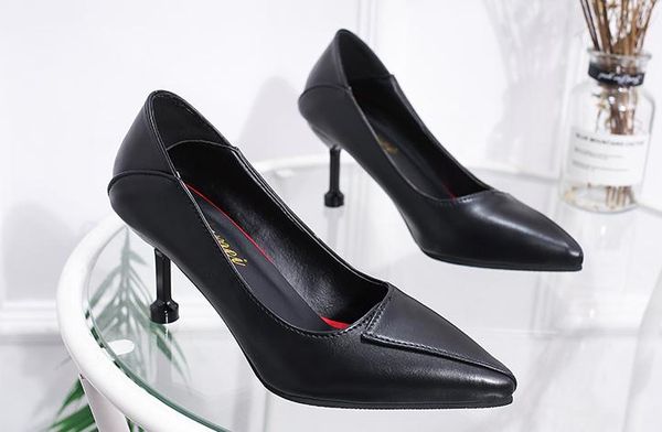 

2019 women's shoes in spring and autumn with new style high heel fine heel pointed end #97, Black
