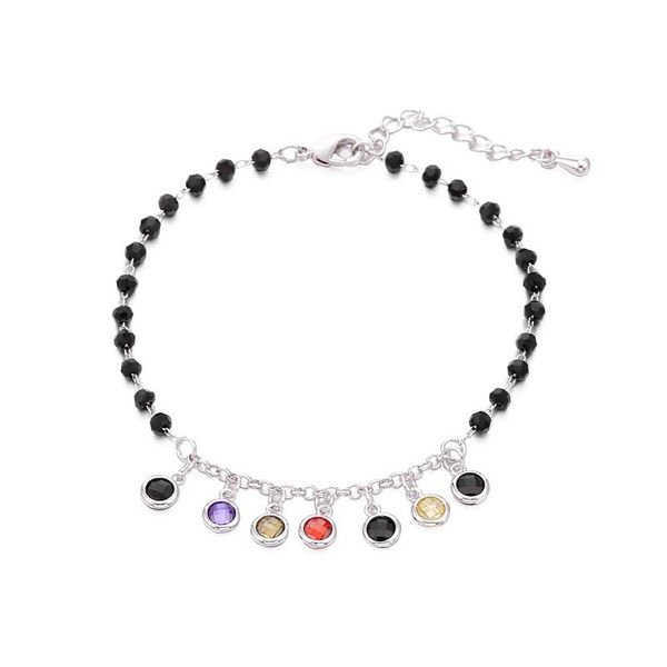 

bohemia colorful zircon bracelet black fashion beaded chain small cz zirconia tassel charm bracelets cute jewelry gift for women, Golden;silver