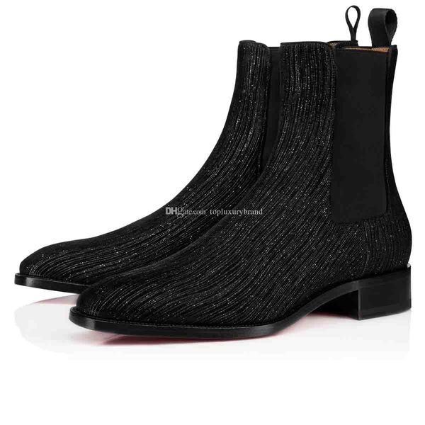 

fall men's boots brand designers red sole ankle boot samson orlato men wedding dress leather flats shoes mid bootlia super quality, Black