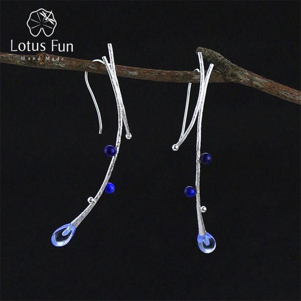 

lotus fun real 925 sterling silver earrings creative handmade fine jewelry ethnic tree branch dangle earrings for women brincos, Golden;silver