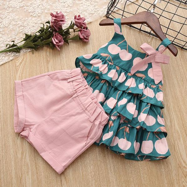 

baby girl infant kids straps floral shirt and pink short pants sundress clothing, Red;yellow