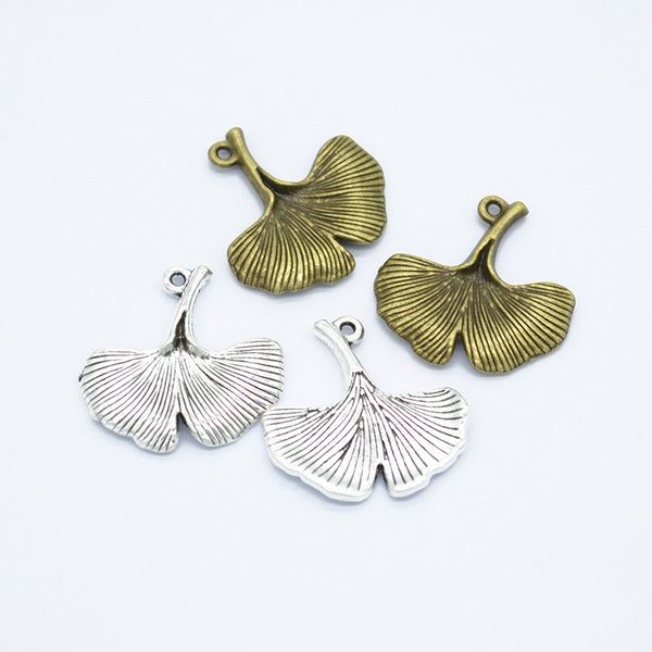 

80pcs/pack ginkgo biloba charms diy jewelry making pendant fit bracelets necklaces earrings handmade crafts silver bronze charm, Bronze;silver
