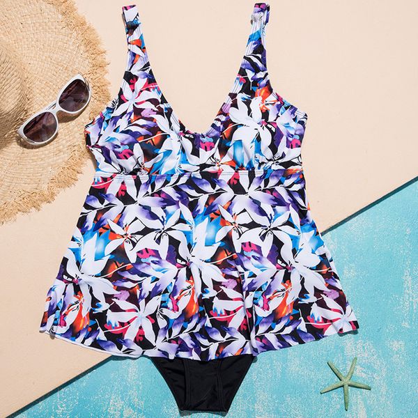 

новый комплект бикини печати консервативный оттенок юбка сплит купальник трансграничные купальники оптом, White;black