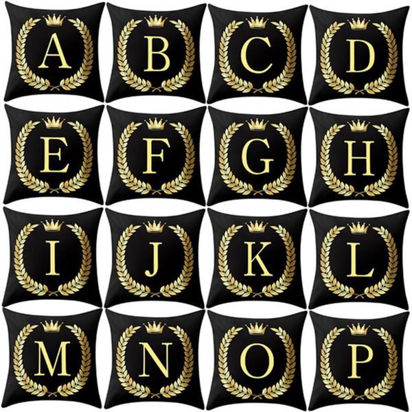 

26 english alphabet pillows black and gold letter pillowcase sofa cushion cover home decoration letter pillows 45*45 cm