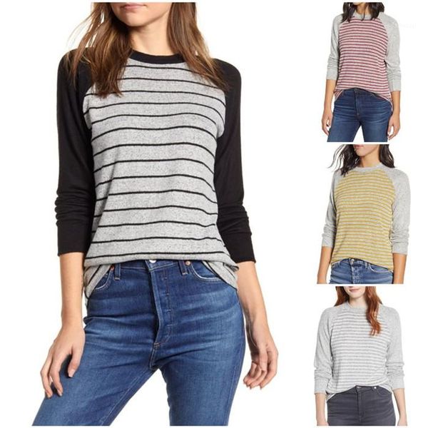 

футболка весна осень длинного рукав экипаж шея тройники famale повседневные лучшие женщины полосатый щитовые, White