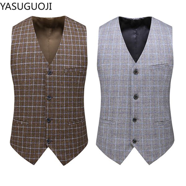 

yasuguoji new wool houndstooth suit vest men vintage plaid tweed vest groom wear waistcoat for rustic wedding plus size 6xl, Black;white