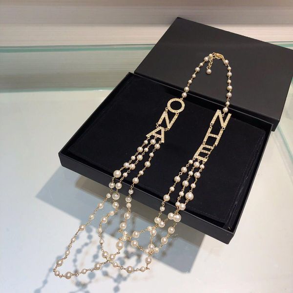 

fashion brand letter designer necklace sweater chain for lady women party wedding lovers gift engagement luxury jewelry for bride with box, Silver