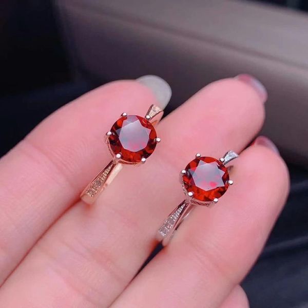 

shilovem 925 silver natural red garnet rings open trendy party wholesale fine women birthday gift new 7*7mm dj0707193ags, Golden;silver