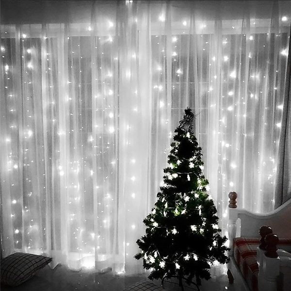 Luzes de cortina de janela LED 144 LEDs cortina icicle string luzes para festa de casamento Branco 8 modos Definição de decorações de cenário de jardim em casa