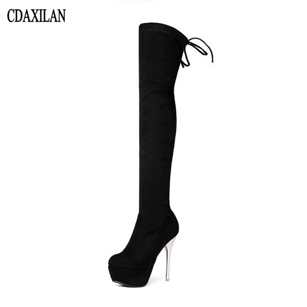 

cdaxilan new arrival over the knee boots women faux suede thigh high boots 13.5cm high-heel stretch slim ladies winter boot, Black