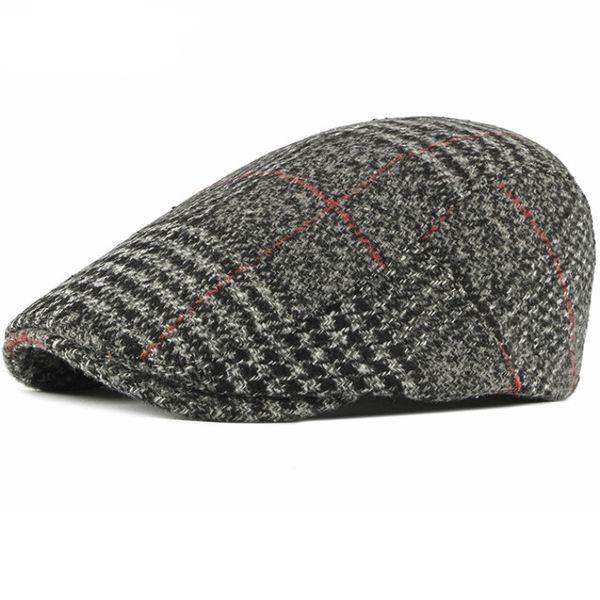 

ht2701 beret cap autumn winter wool hat vintage plaid men women berets adjustable retro ivy newsboy flat cap artist painter hat, Blue;gray