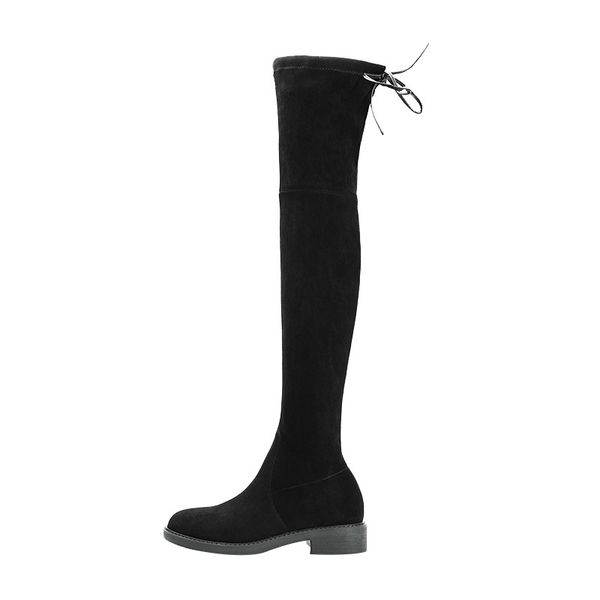 

черные высокие сапоги femme 3 / 4cm каблук сапоги колено более эластичные натяжные flock длинные сапоги женщин sexy моды езда botas feminina, Black