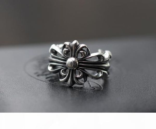 

925 sterling silver rings trend personality jewelry punk style mens and womens lovers gift hip hop cross style luxury designer jewelry 002, Golden;silver